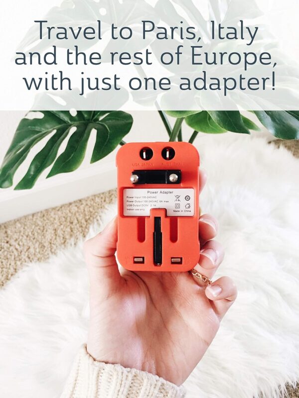 Universal Travel Adapter, European Travel Plug Adapter, UK Travel Adapter Type C and USB Ports,100-250V Output, International Travel Adapter in Red and White - Image 5