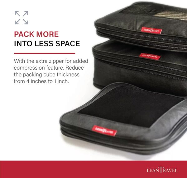 LeanTravel Compression Packing Cubes for Travel Organizers with Double Zipper (6-Pack (2L+2M+2S), Black) - Image 2