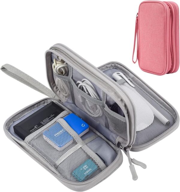 sansheng Electronics Accessories Organizer Pouch Bag, 2Pack Travel Universal Organizer for Cable, Charger, Phone, SD Card, Business Travel Gadget Bag with Zipper(Grey and Pink)