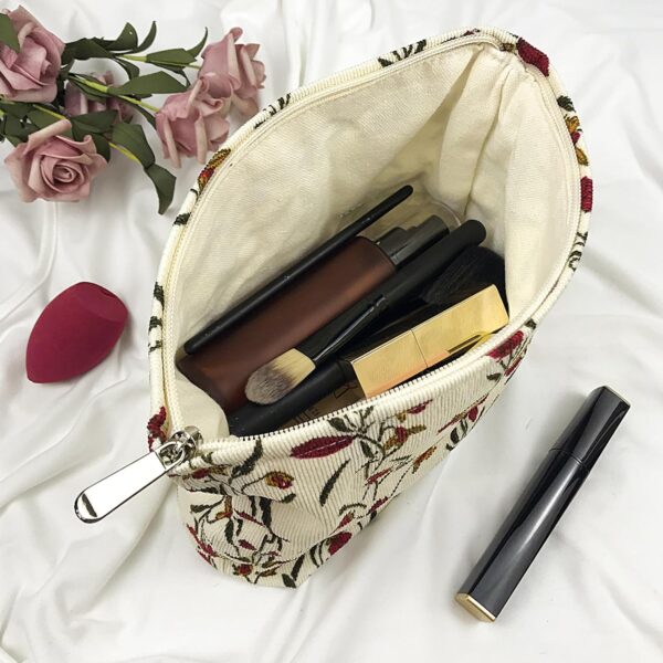 Corduroy Ladies Cosmetic Bag, Large Capacity Canvas Cosmetic Bag Travel Toiletry Bag Accessories Organizer, Morning Glory - Image 3
