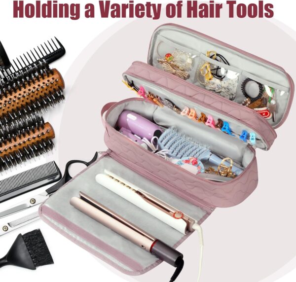 Double Layer Hair Tools Travel Bag with Heat Resistant Mat,2 in 1 Portable Organizer Hair Travel Case with Handle for Flat Irons,Hot Hair Styling Tools Travel Essentials - Image 3