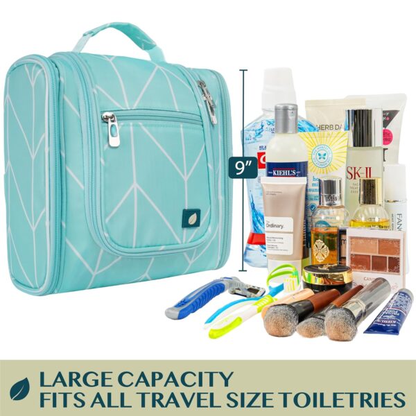PAVILIA Toiletry Bag Travel Bag for Women Men, Hanging Cosmetic Organizer, Water Resistant Makeup Bag for Accessories Toiletries, Large Travel Essentials Kit (Teal Chevron) - Image 4