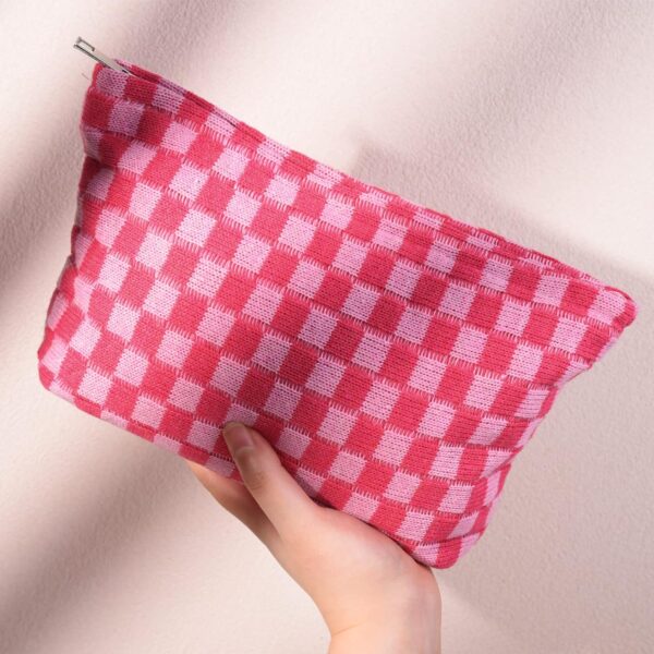 2 Pieces Makeup Bag Large Checkered Cosmetic Bag Capacity Canvas Travel Toiletry Bag Organizer Cute Makeup Brushes Aesthetic Accessories Storage Bag for Women, Checkered L Green Rose red - Image 7