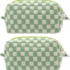 PAZIMIIK Checkered Makeup Bag for Purse Portable Zipper Make Up Pouch Small Cosmetic Case for Travel Accessories (2PCS Light Green)