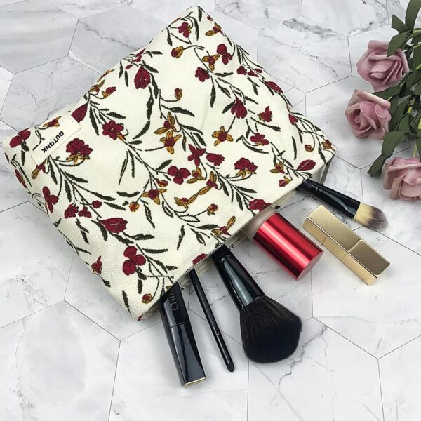 Corduroy Ladies Cosmetic Bag, Large Capacity Canvas Cosmetic Bag Travel Toiletry Bag Accessories Organizer, Morning Glory - Image 4