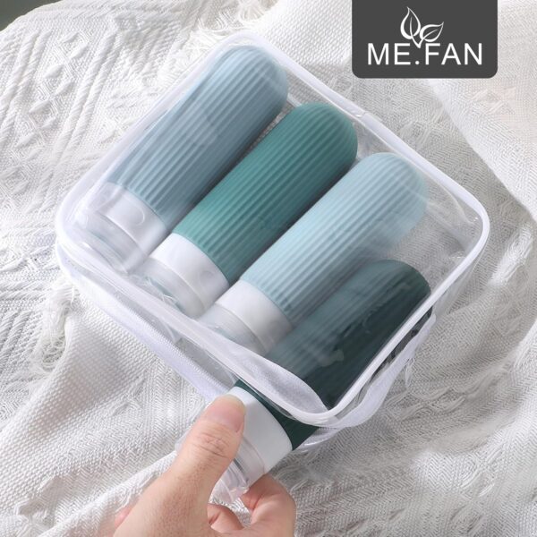 ME.FAN Travel Bottles for Toiletries, TSA Approved 3oz Silicone Travel Size Containers/Portable Split Bottle, Travel Accessories for Conditioner, Shampoo, Lotion - 4 Pack Blue - Image 2