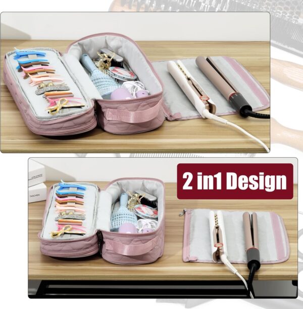 Double Layer Hair Tools Travel Bag with Heat Resistant Mat,2 in 1 Portable Organizer Hair Travel Case with Handle for Flat Irons,Hot Hair Styling Tools Travel Essentials - Image 2