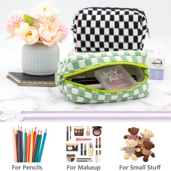 PAZIMIIK Checkered Makeup Bag for Purse Portable Zipper Make Up Pouch Small Cosmetic Case for Travel Accessories (2PCS Light Green) - Image 2