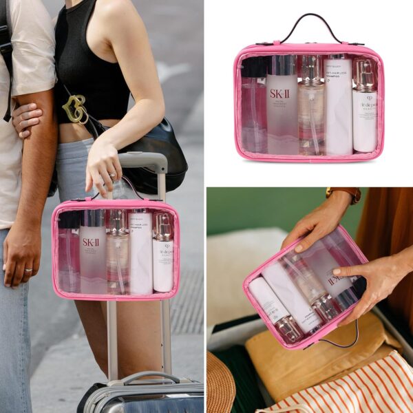 TSA Approved Toiletry Bag, Clear Travel Bag for Liquids Toiletries, Makeup Cosmetic Bag Organizer, Carry on Travel Accessories Essentials, Large Size, Rose Red - Image 8