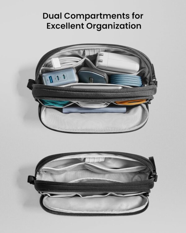 tomtoc Electronic Organizer Travel Case, Water Resistant Dual Compartment Tech Pouch Cable Organization Storage Bag for Charger, Cord, Phone, Hard Drive, Power Bank, Accessories Travel Essentials - Image 2