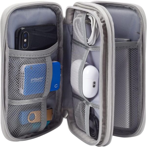 sansheng Electronics Accessories Organizer Pouch Bag, 2Pack Travel Universal Organizer for Cable, Charger, Phone, SD Card, Business Travel Gadget Bag with Zipper(Grey and Pink) - Image 4