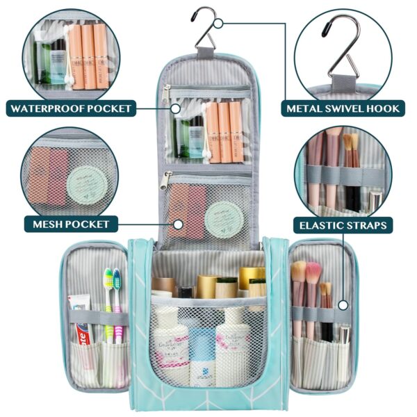 PAVILIA Toiletry Bag Travel Bag for Women Men, Hanging Cosmetic Organizer, Water Resistant Makeup Bag for Accessories Toiletries, Large Travel Essentials Kit (Teal Chevron) - Image 2