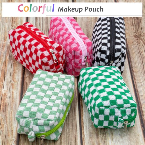 PAZIMIIK Checkered Makeup Bag for Purse Portable Zipper Make Up Pouch Small Cosmetic Case for Travel Accessories (2PCS Light Green) - Image 5